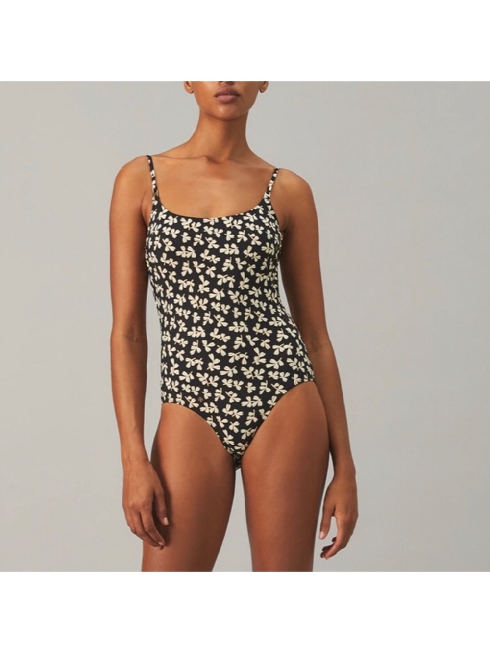 TORY BURCH Printed Tank Suit Womens Swimsuit One Piece Padded Black Tan Sz M